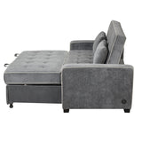 Upholstered Loveseat with Pull Out Sofa, Two Throw Pillows, Dual USB Charging Port And Adjustable Backrest - Gray - Furniture Home Direct