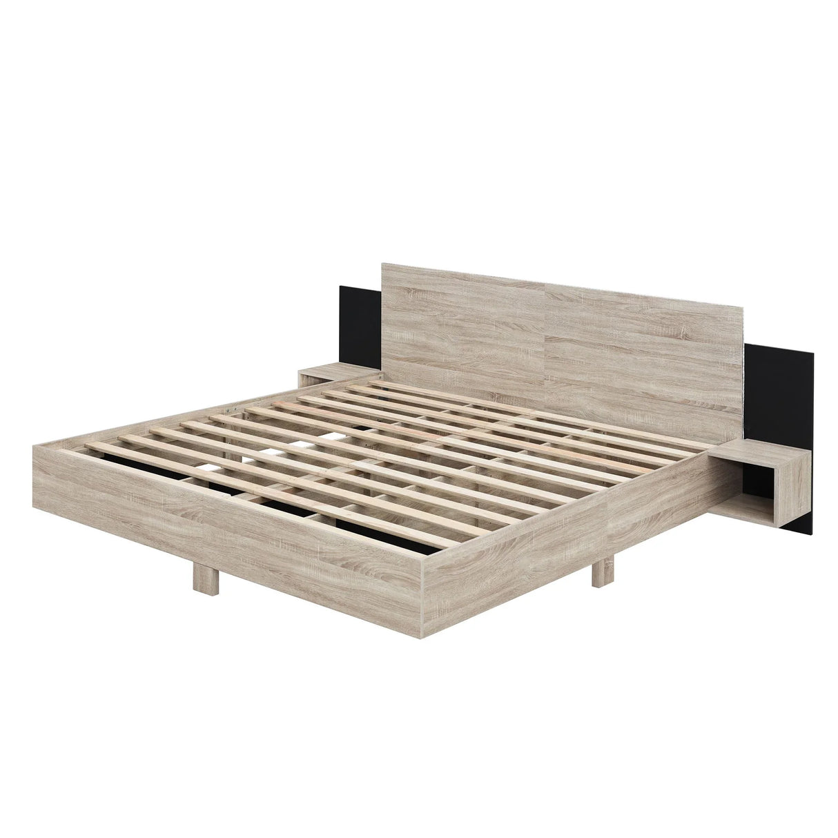Floating Platform Bed, With LED Lights, Bedside Nightstand - Furniture Home Direct