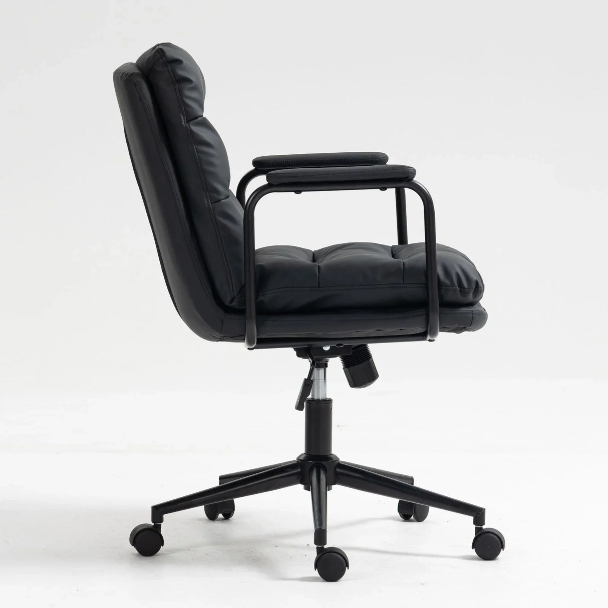 Office Chair, Mid Back Home Office Desk Task Chair With Wheels And Arms Ergonomic PU Leather Computer Rolling Swivel Chair With Padded Armrest - Furniture Home Direct