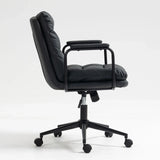 Office Chair, Mid Back Home Office Desk Task Chair With Wheels And Arms Ergonomic PU Leather Computer Rolling Swivel Chair With Padded Armrest - Furniture Home Direct