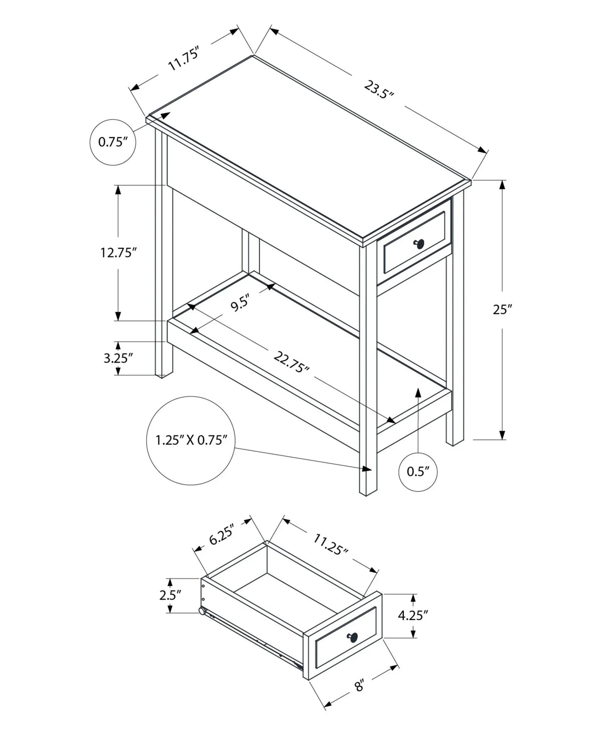 Accent End Table, 2 Tier, Storage Drawer, Transitional - Walnut - Furniture Home Direct