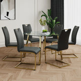 Dining Set Glass Table With Gold Frame Chairs Charcoal - Furniture Home Direct