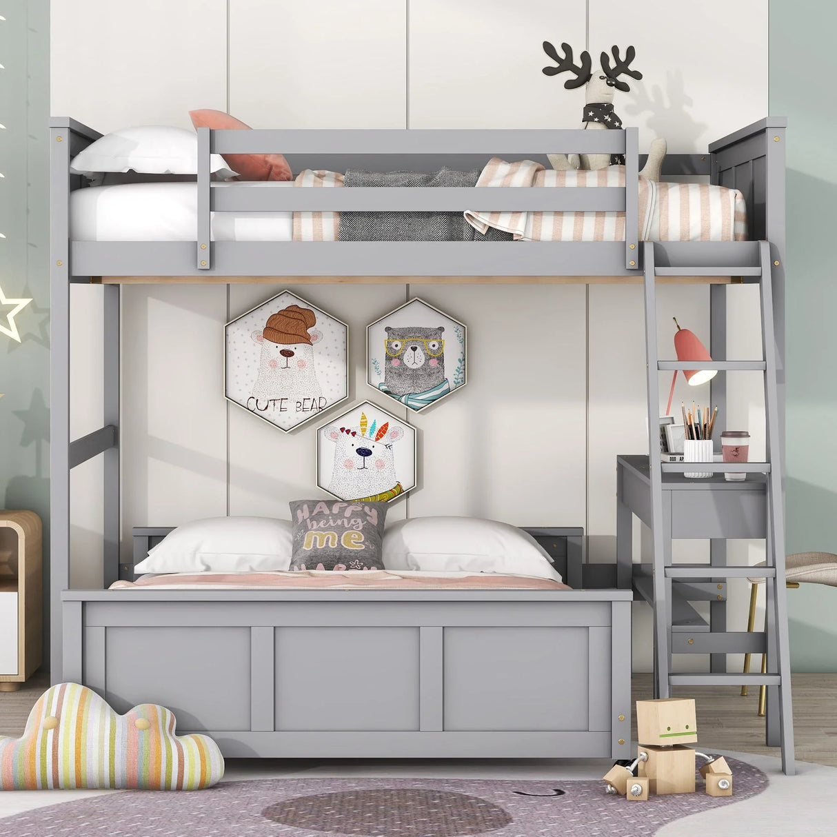 Full Over Full Bunk Bed With Desk - Furniture Home Direct
