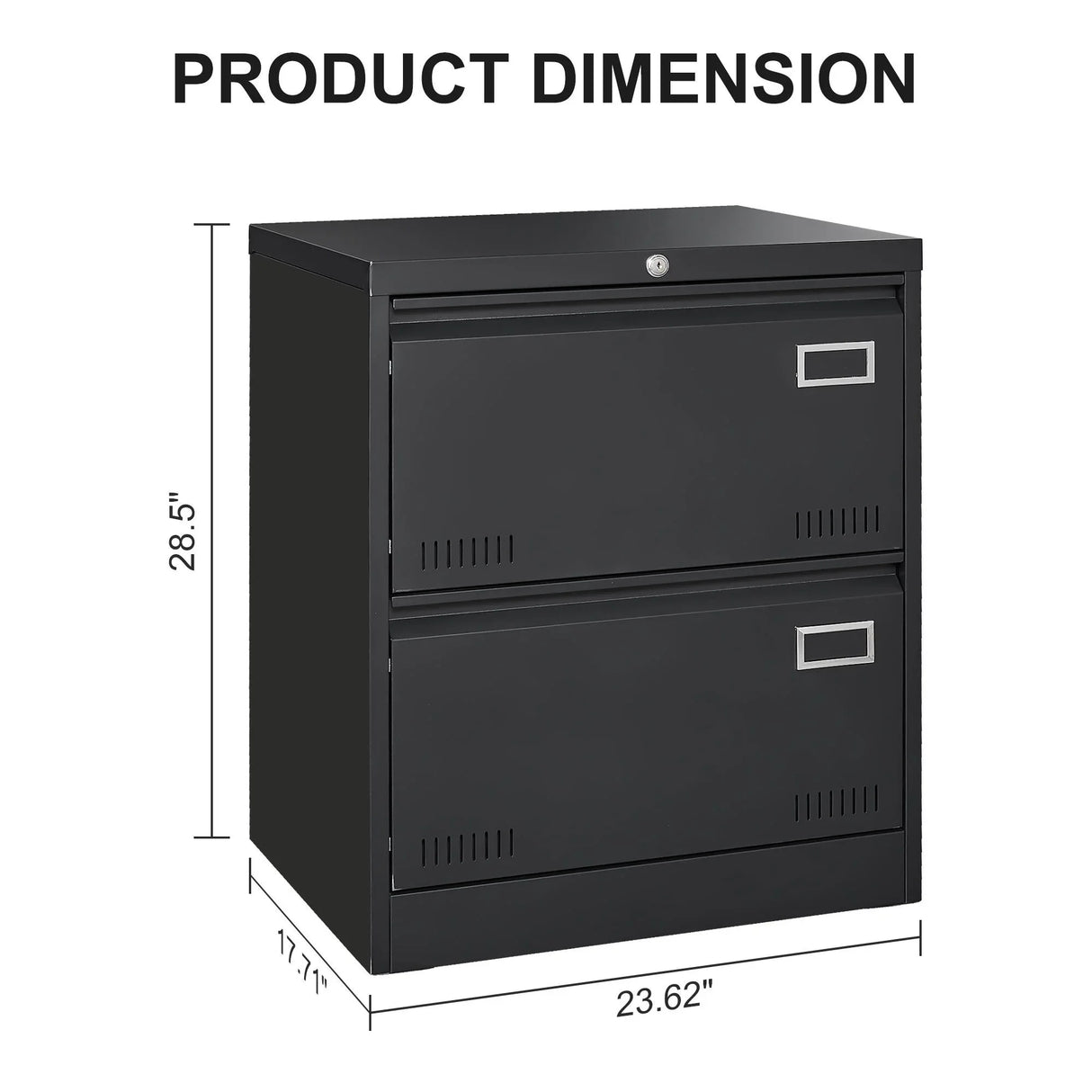 2 Drawer Metal Lateral File Cabinet With Lock, Office Vertical Files Cabinet For Home Office, Locking Metal File Cabinet - Black - Furniture Home Direct