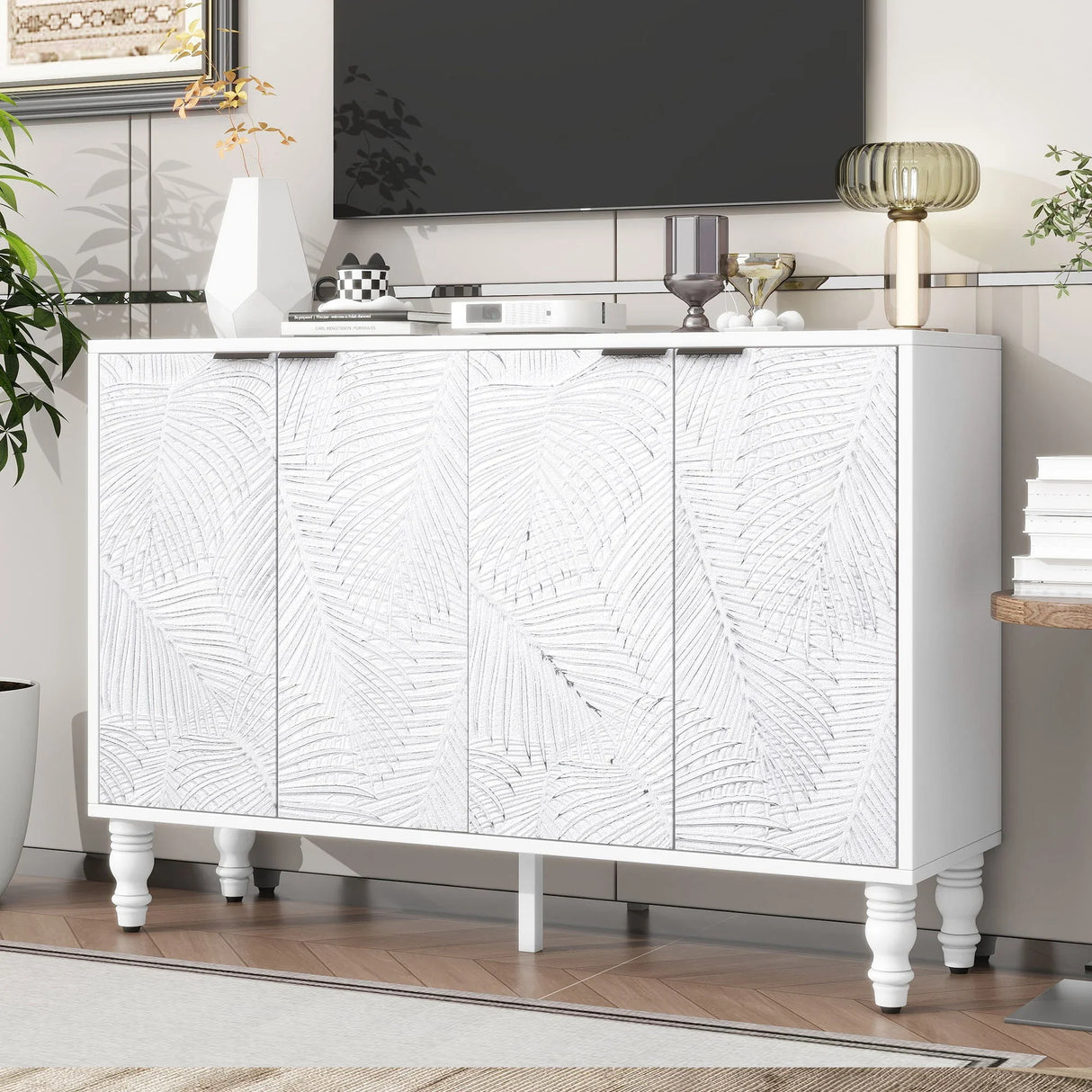 Modern TV Stand With 2 Spacious Storage Space And Anti-Tip Device - Furniture Home Direct