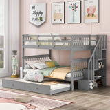 Stairway Bunk Bed With Storage And Guard Rail For Bedroom - Furniture Home Direct