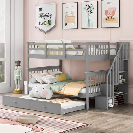 Stairway Bunk Bed With Storage And Guard Rail For Bedroom - Furniture Home Direct
