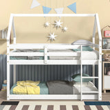 Twin Over Twin Loft Bed With Roof Design, Safety Guardrail, Ladder - Furniture Home Direct