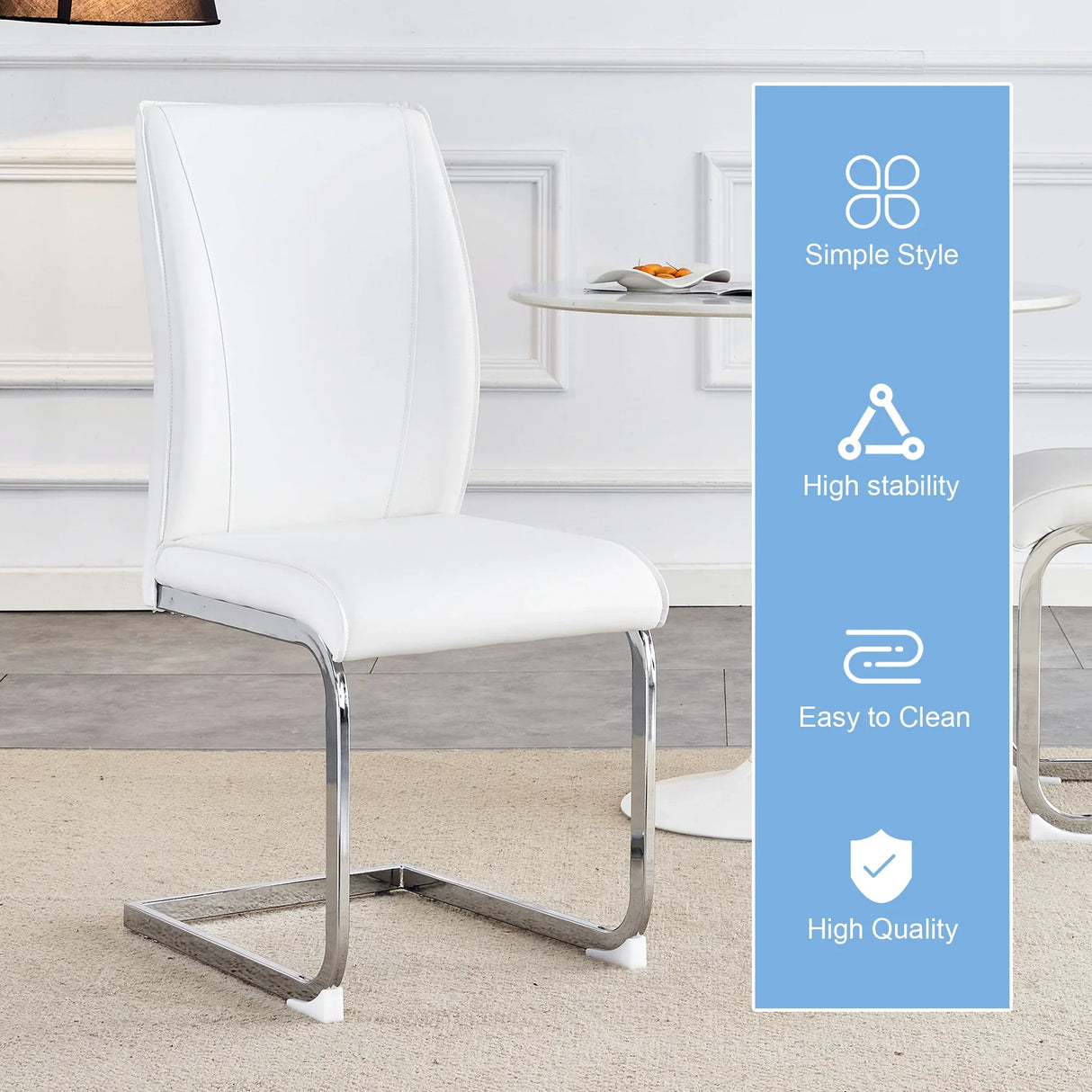 Dining Chairs Set Modern PU Upholstered Chrome White - Furniture Home Direct