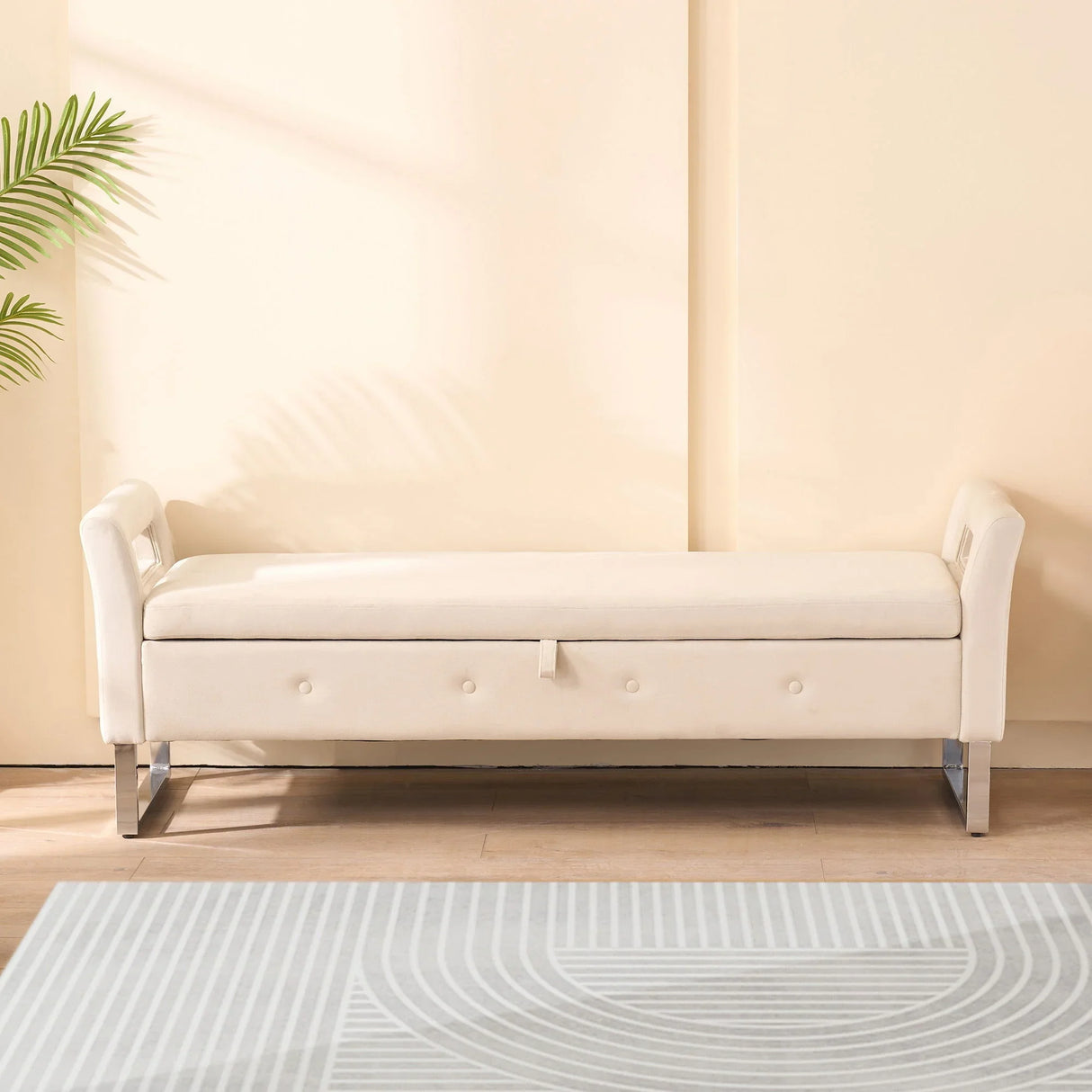 Wide Storage Soft Ottoman Bench With Armrests - Furniture Home Direct