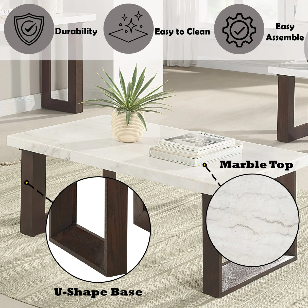 Edwyn - Natural Marble Top End Table - Furniture Home Direct
