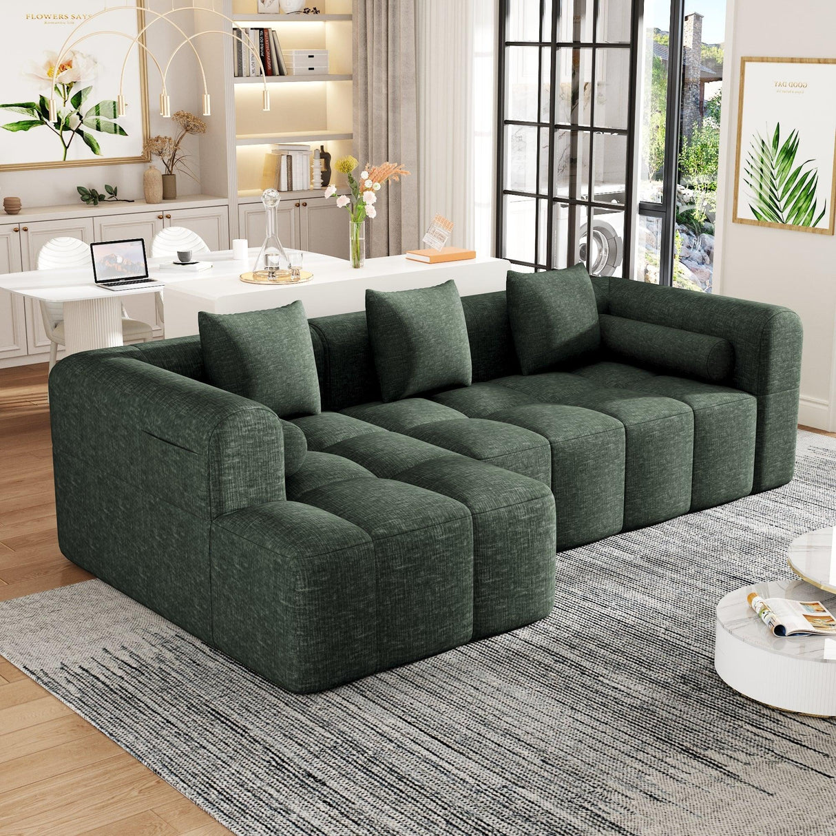 Sectional Sofa Modular Tufted Chenille Upholstery Green - Furniture Home Direct