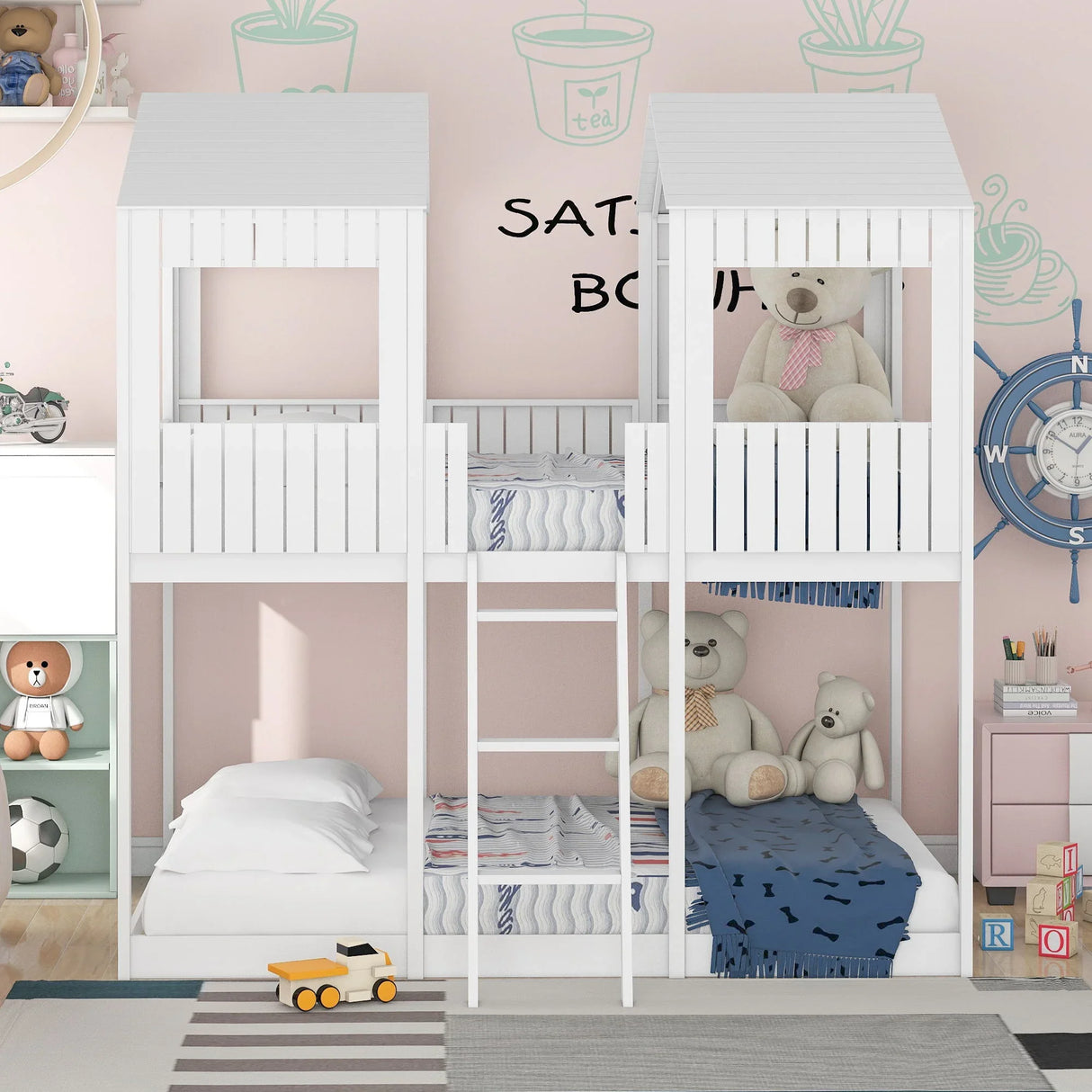 Bunk Bed With Roof, Window, Guardrail, Ladder - Furniture Home Direct