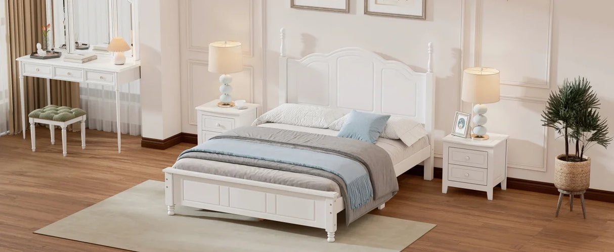 Platform Bed Full Size Wood Slat Support Headboard White - Furniture Home Direct