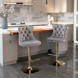 Bar Stools Velvet Upholstered Swivel Backed Set Of 2 Gray - Furniture Home Direct