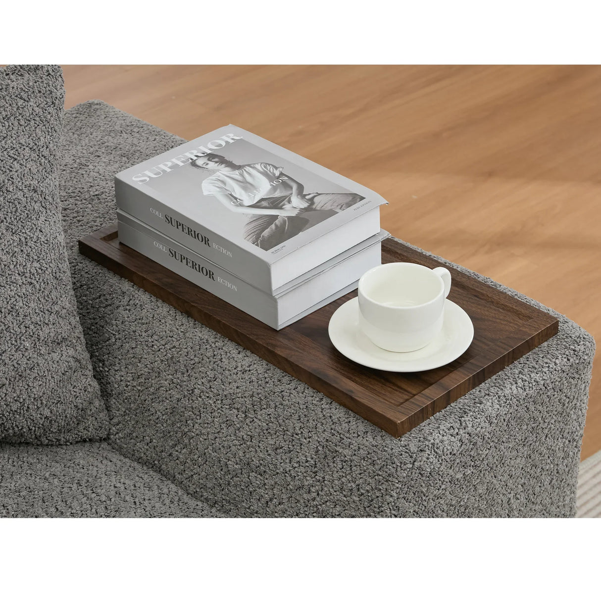 2 Piece Boucle Cloud Living Room Set with 2 Trays - Dark Gray - Furniture Home Direct