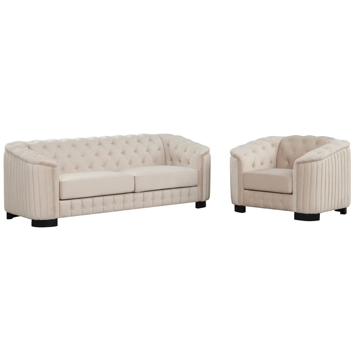Modern 3-Piece Velvet Upholstered Living Room Set Including Sofa, Love Seat and Chair, Beige - Furniture Home Direct
