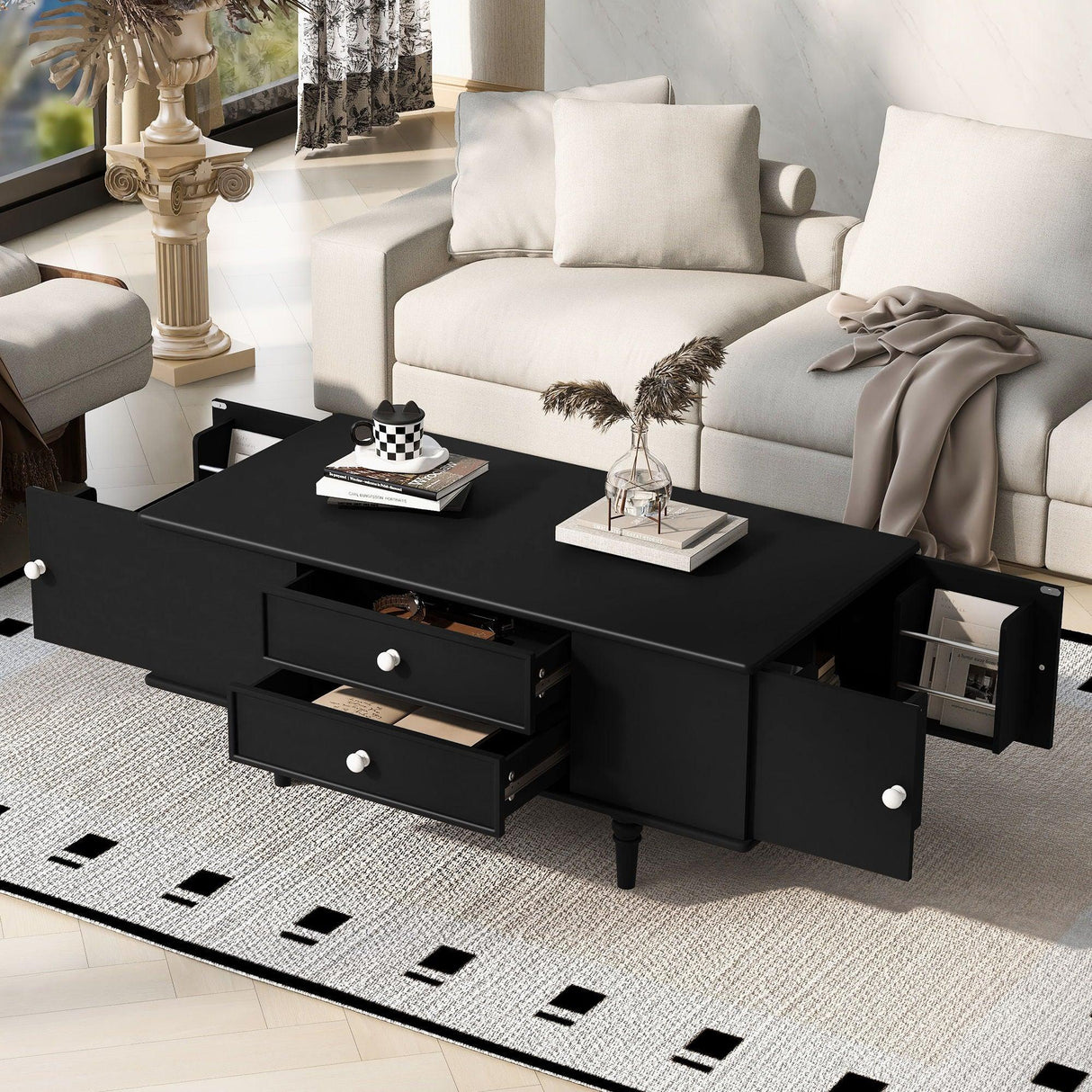 Modern Rectangle Coffee Table With Four Drawers - Furniture Home Direct