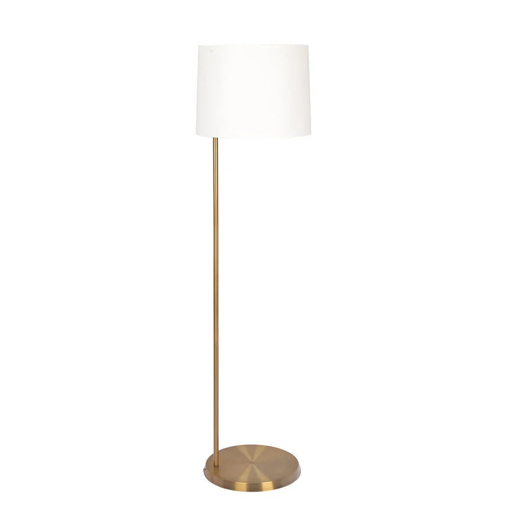 Zenith - Offset Base Floor Lamp With Drumshaped Linen Shade - Gold / White - Furniture Home Direct