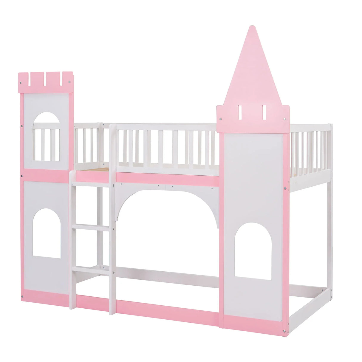 Twin Over Twin Castle Bunk Bed With Ladder - Pink - Furniture Home Direct