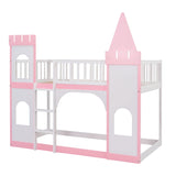 Twin Over Twin Castle Bunk Bed With Ladder - Pink - Furniture Home Direct