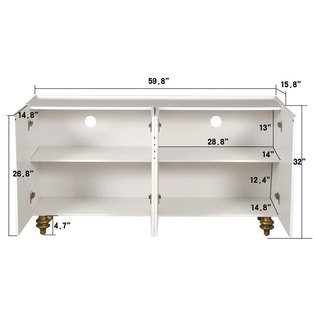 Modern Fluted Sideboard Buffet With Storage, Curve Element, 4 Doors With Adjustable Shelves - Furniture Home Direct