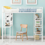 Loft Metal Bed With 3 Layers Of Shelves And Desk, Stylish Metal Frame Bed With Whiteboard - Furniture Home Direct