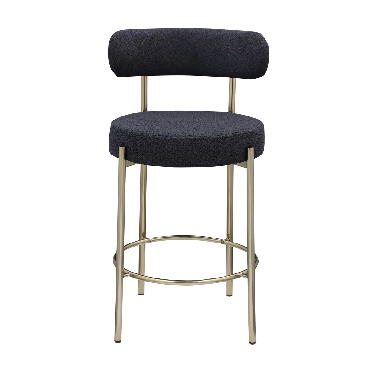 Modern Sherpa Counter Height Stools, Uphsoltered Seat Height Barstools With Brushed Brass Metal Legs Round Low Back Kitchen Stools With Footrest For Dining Room (Set of 2) - Furniture Home Direct