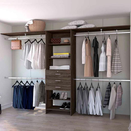 Closet System With Drawers And Shelves In Dark Walnut - Furniture Home Direct