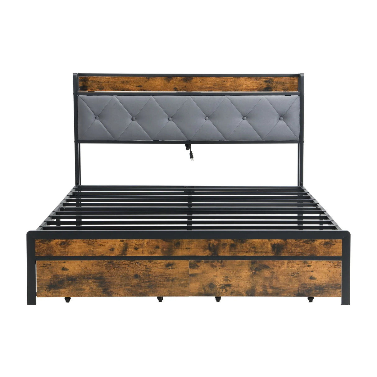 Modern Bed Frame With LED Lights, Upholstered Headboard, USB Charging - Furniture Home Direct