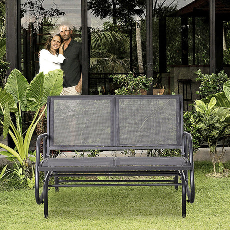 Outsunny - 2 Person Outdoor Glider Bench, Patio Double Swing Rocking Chair Loveseat With Powder Coated Steel Frame For Backyard Garden Porch - Gray - Furniture Home Direct