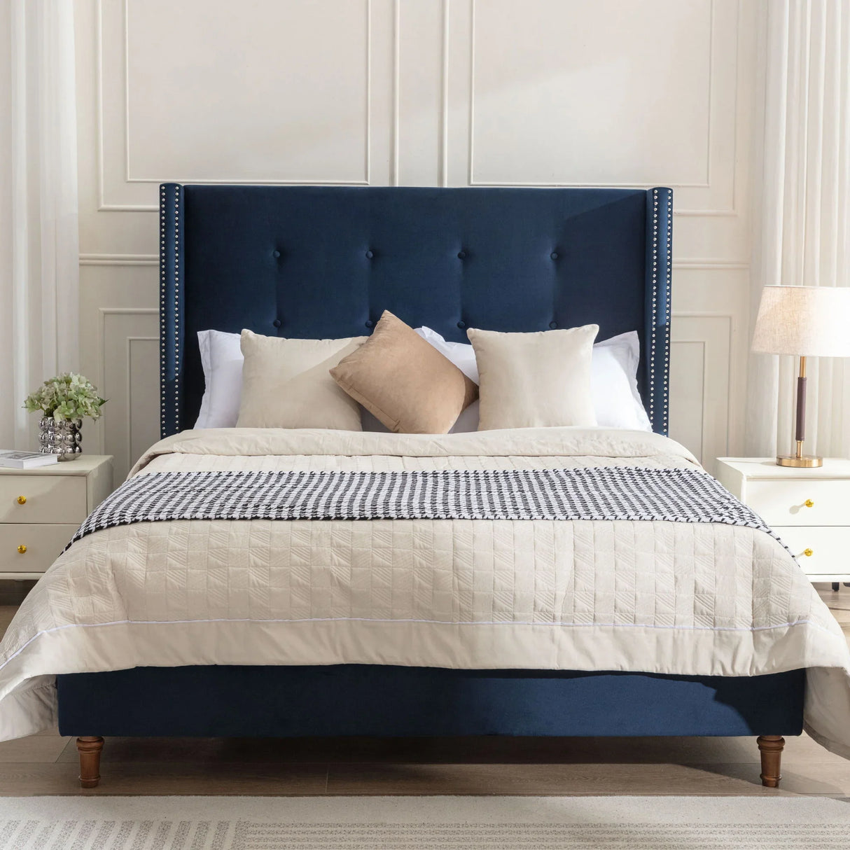 Peyton - Upholstered Bed With 54" High Headboard, Traditional Hand Buttoned Tufting - Furniture Home Direct