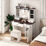 Farmhouse Makeup Vanity with Mirror and Lights - Furniture Home Direct