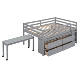 Loft Bed With Retractable Writing Desk And 4 Drawers, With Lateral Portable Desk And Shelves - Furniture Home Direct