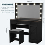 Makeup Vanity Desk With Large Mirror And Lights Black - Furniture Home Direct