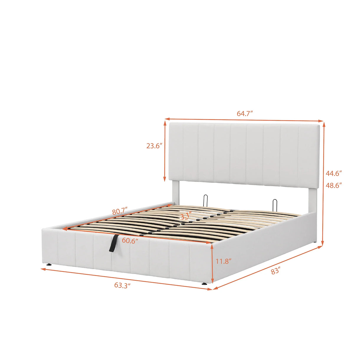 Storage Bed With Hydraulic Lift Platform, Upholstered White - Furniture Home Direct