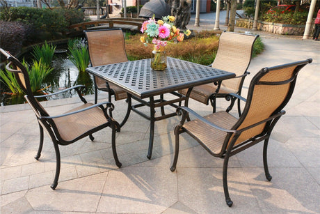 Square 4 Person 43.19" Long Aluminum Dining Set - Furniture Home Direct