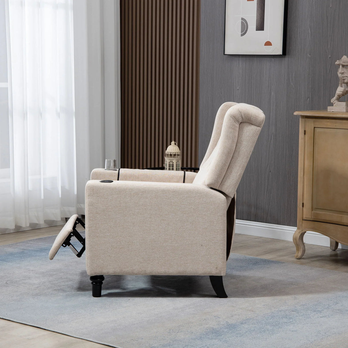 Arm Pushing Recliner Chair, Modern Button Tufted Wingback Push Back Recliner Chair, Living Room Chair Fabric Pushback Manual Single Reclining Sofa Home Theater Seating For Bedroom - Furniture Home Direct