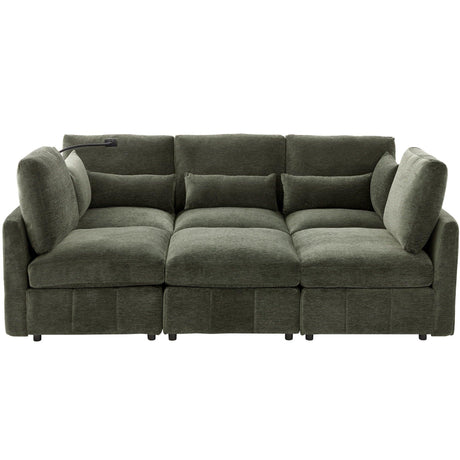 Modern Modular U-Shaped Sofa Bed With Movable Ottoman, USB Ports, Phone Holder - Furniture Home Direct