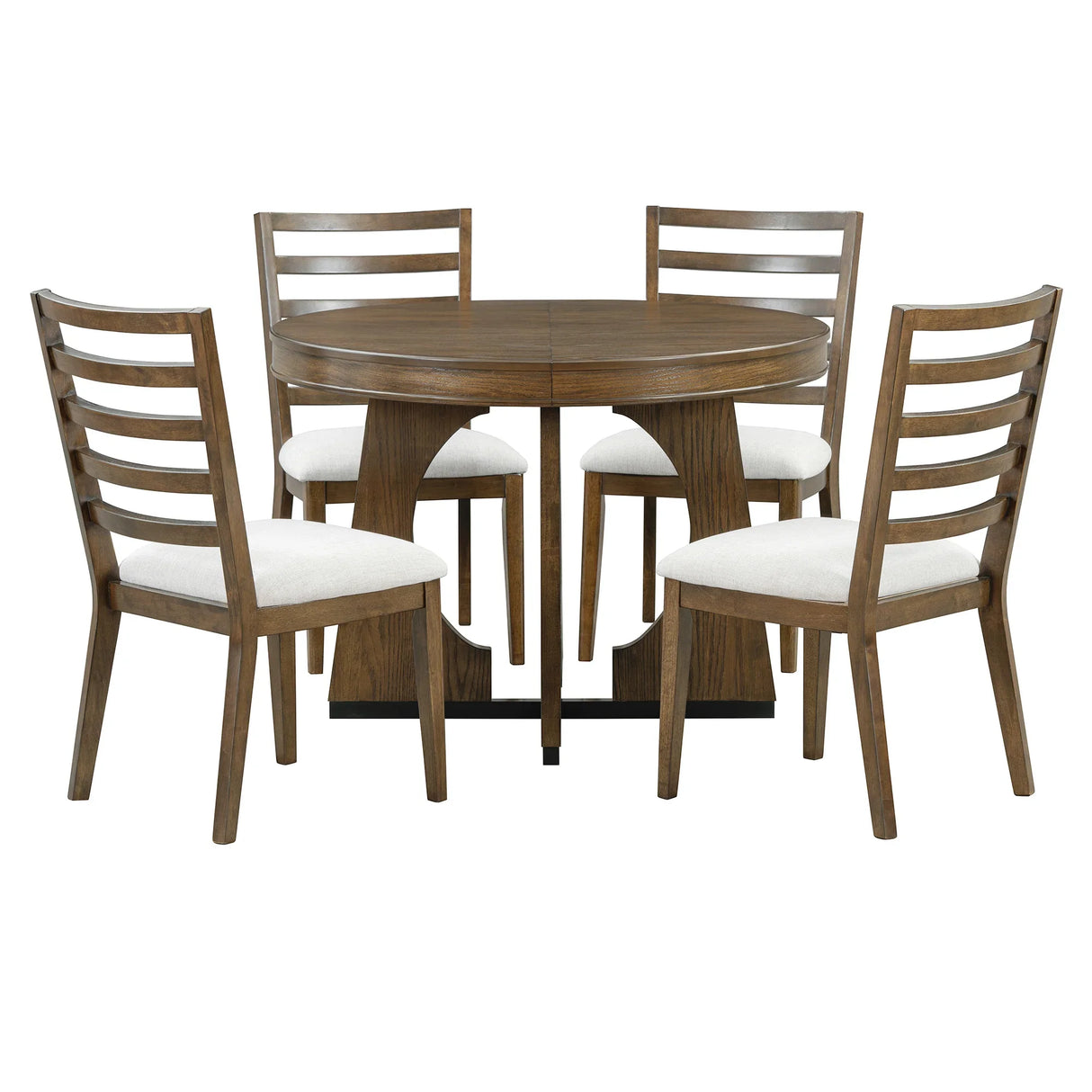 Dining Set Round Table With Four Upholstered Chairs Walnut - Furniture Home Direct