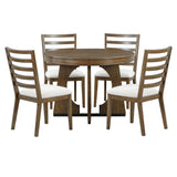 Dining Set Round Table With Four Upholstered Chairs Walnut - Furniture Home Direct