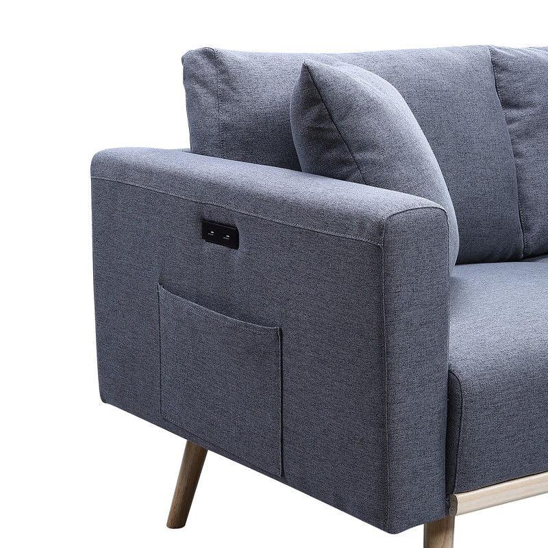 Easton - Linen Fabric Loveseat With USB Charging Ports Pockets And Pillows - Furniture Home Direct