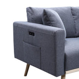 Easton - Linen Fabric Loveseat With USB Charging Ports Pockets And Pillows - Furniture Home Direct