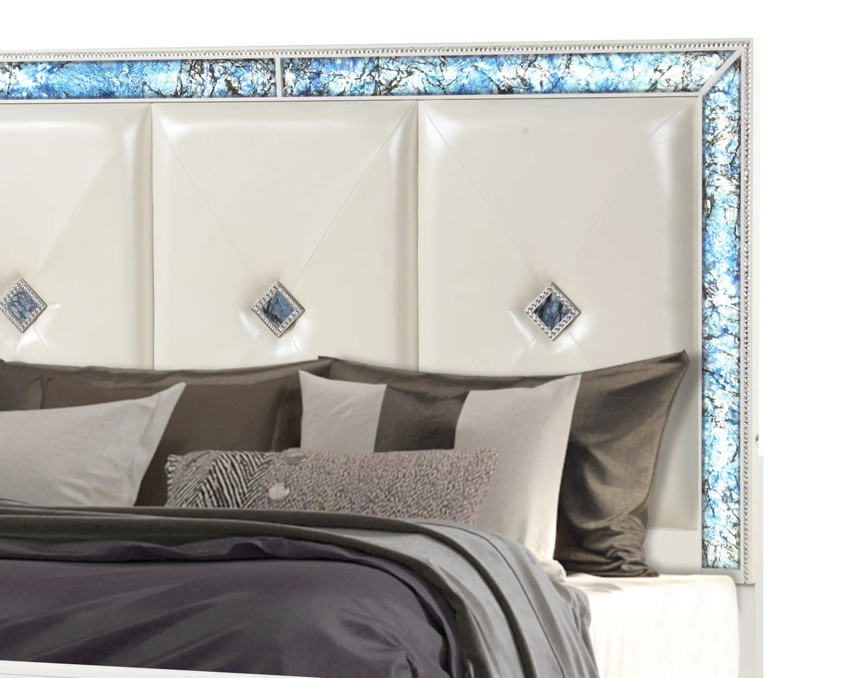 Queen Bedroom Set Modern LED Bed Dresser Nightstand White - Furniture Home Direct