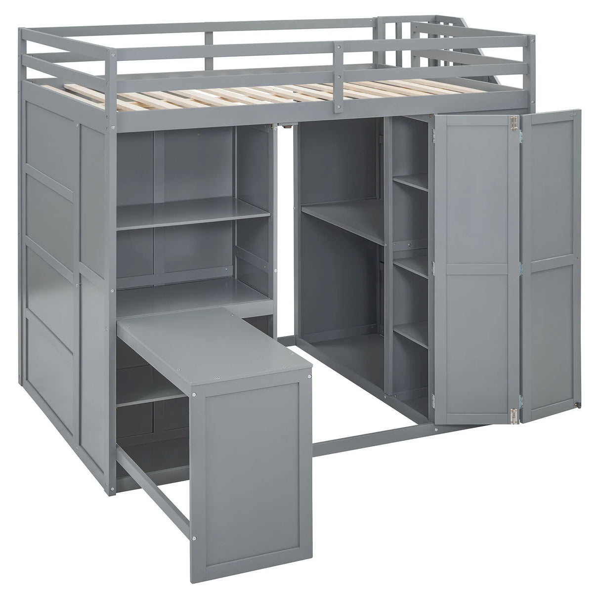 Loft Bed With Wardrobe, Desk And Shelves - Furniture Home Direct