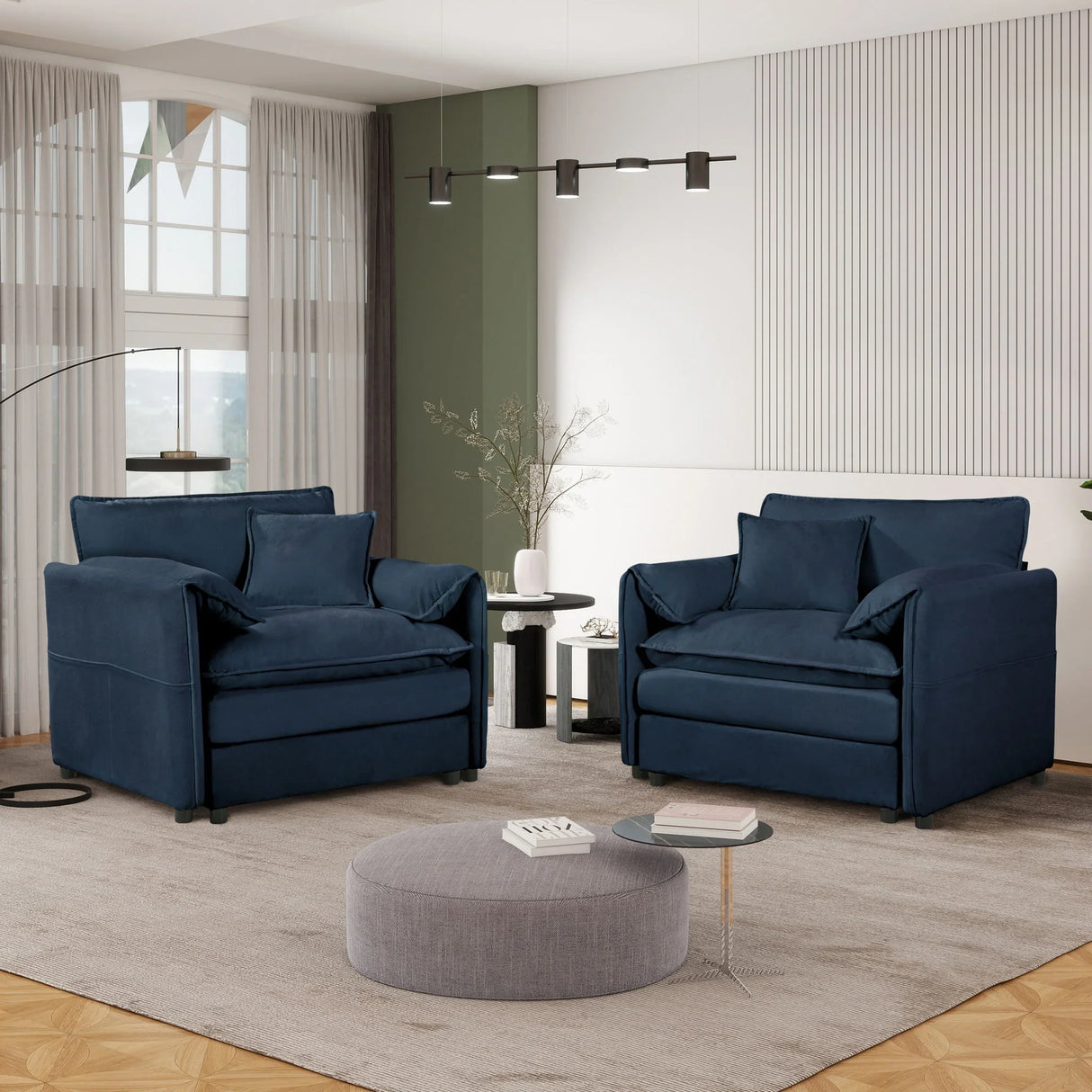 Modern Chenille Oversized Accent Chair, Comfy Single Sofa With Large Seat (Set of 2) - Furniture Home Direct