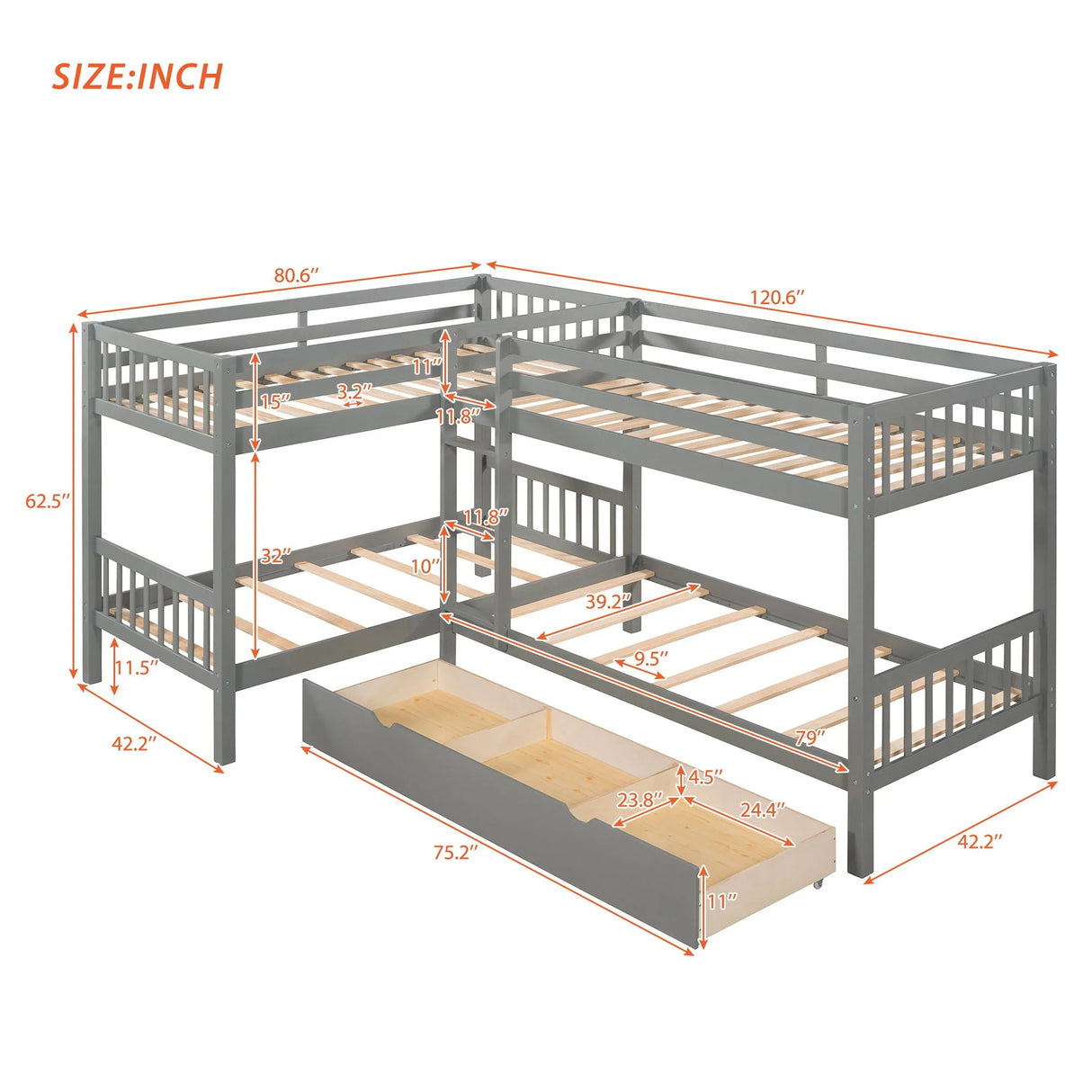 L Shaped Bunk Bed With Drawers - Furniture Home Direct