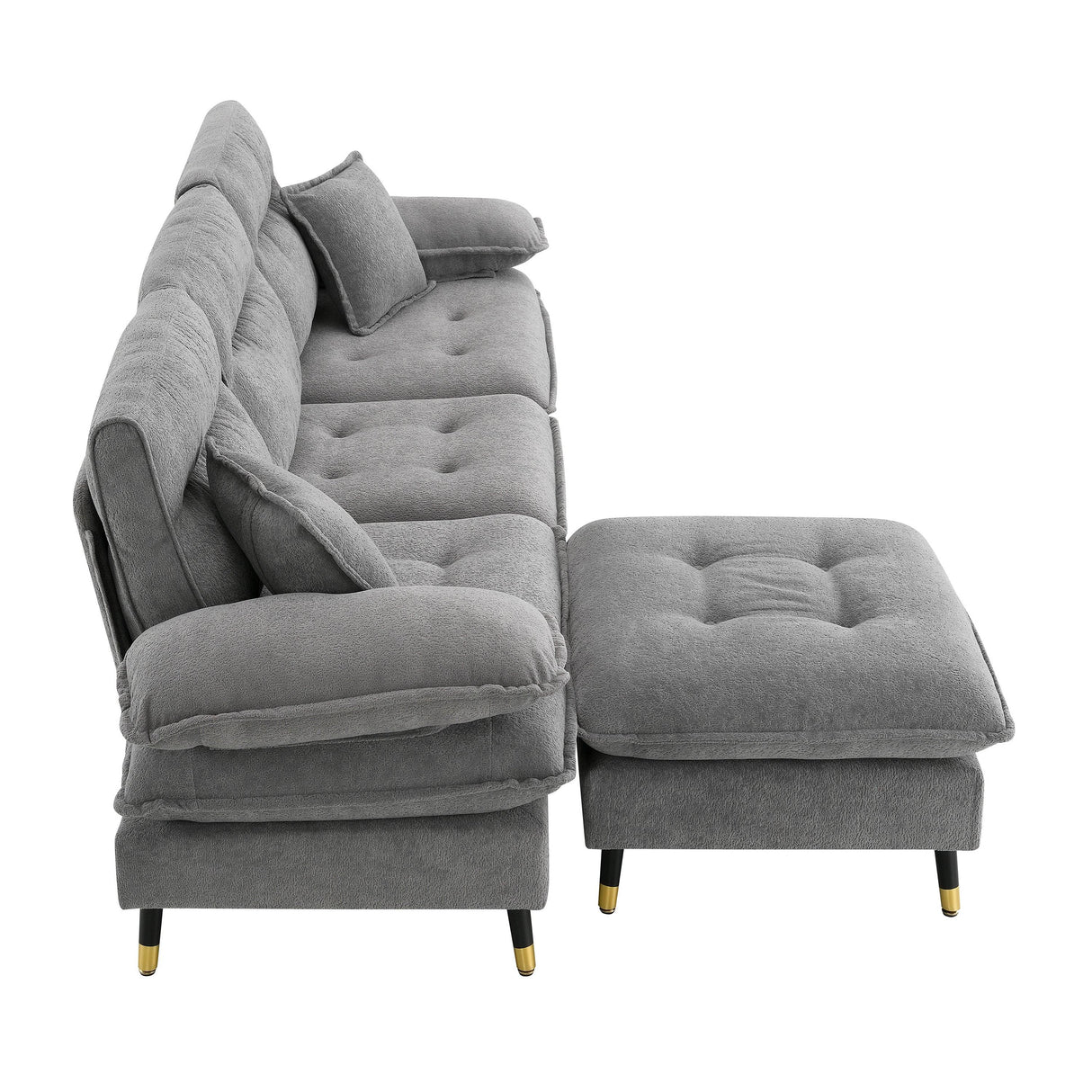 Sectional Sofa Cloud Chenille L Shape With Ottoman Gray - Furniture Home Direct