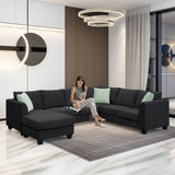 L Shaped Sectional Sofa with Ottoman and Cushions Black - Furniture Home Direct