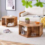 Coffee Table Set Hexagonal Wood Open Shelves Modern Wood - Furniture Home Direct